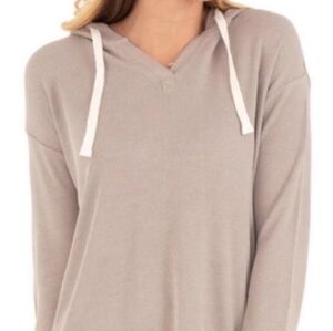 FREE FLY WOMEN'S BAMBOO WAFFLE KNIT HOODIE. SZ LARGE.  LIGHT GREY.
